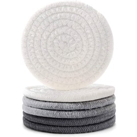 Absorbent Drink Coasters Handmade Braided Drink Coasters, Super Absorbent Heat-Resistant Coasters for Coffee Bar Kitchen Restaurant Countertops(Dark Grey, Light Grey, Beige, 6)
