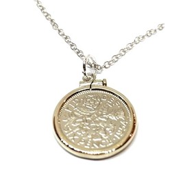 Solid Gold Plated Cinch Pendant 1964 Lucky sixpence 61st Birthday plus a Sterling Silver 18in Chain