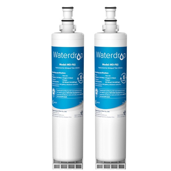 2X Waterdrop 4396508 Fridge Water Filter, Compatible with Whirlpool 4396508, 4396510, SBS002, SBS004, SBS200, S20BRS, EDR5RXD1, 481281729632 (Package May Vary)