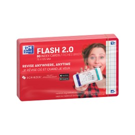 Oxford Flash 2.0 Index Cards A7, Flashcards, 75 x 125 mm, Squared, Red, 80 Sheets