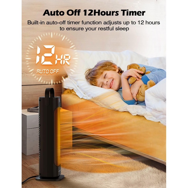 VAGKRI 24” Oscillating Ceramic Tower Space Heater，Fast Ceramic Heater with