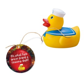 Cruising Ducks Holiday Christmas Ornament Circle Hang Tag | 30 Pk | 2.5" in Circle Tags | Christmas Tree Design | Attach to Christmas Rubber Ducks | Carnival Rubber Cruising Duck Tag | #CruisingDucks