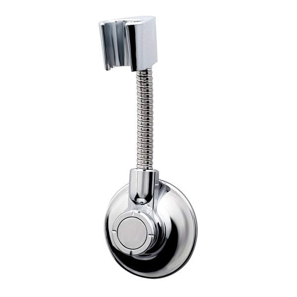 BathBeyond Shower Head Holder - Flexible Shower Head Holder Adjustable Vacuum Suction Cup Shower Head Wall Mount Holder for Hand Held Shower Head (Adhesive Sticker Provided) (Chrome)