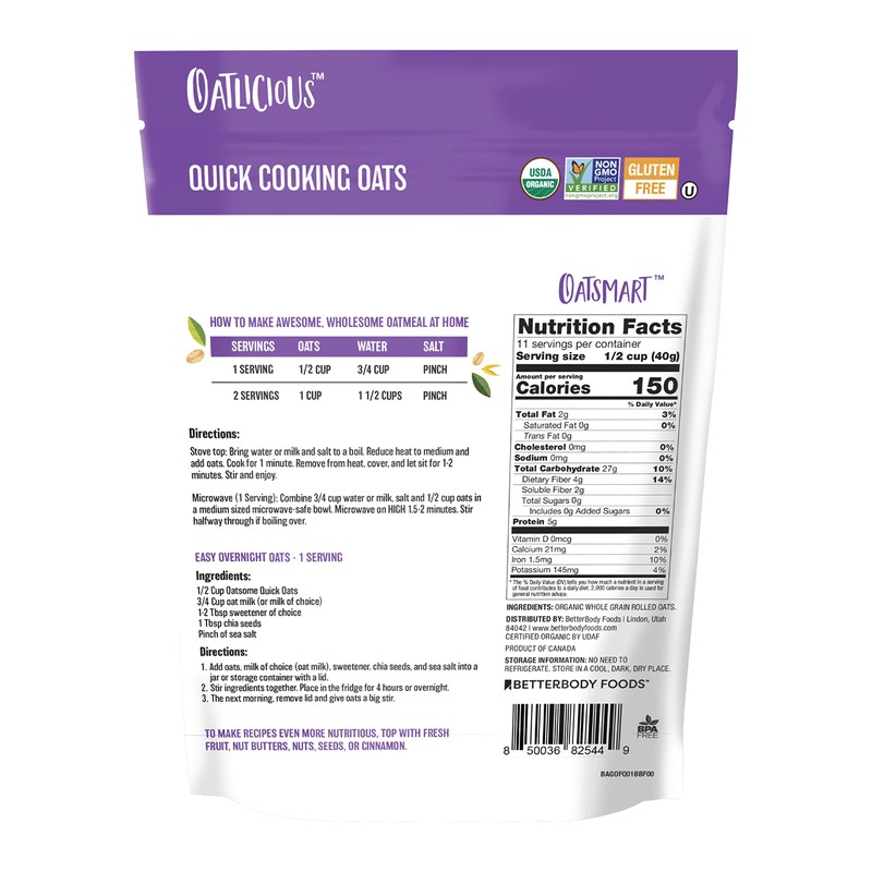 Oatsome Organic Quick Oats, 1lb Bag – Gluten-Free, Whole Grain