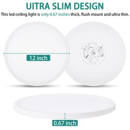 12Inch LED Ceiling Lights Flush Mount, Dimmable 3000K 4500K 6000K CCT, Low Profile Surface Mount Light Fixtures, 24W Thin Flat LED Panel Lights for Bedroom Bathroom Kitchen