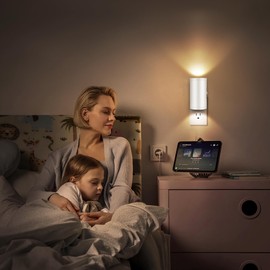 SETEN LED Plug-in Wall Night Light with Dimmable 0-300 Lumens, 2700K Warm White, Auto On/Off Light Sensor & Adjustable Head for Hallway, Stairs, Bedroom,2 Pack