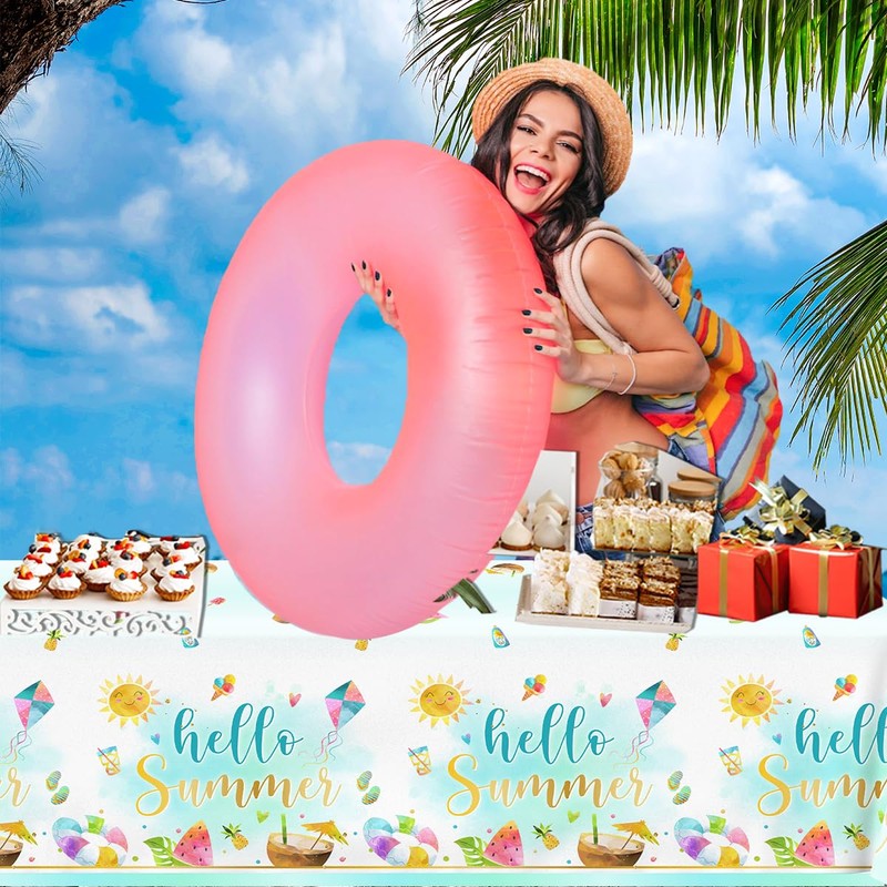 3Pcs Summer Tablecloths-Hello Summer Decorations Pool Party Beach Disposable Rectangle