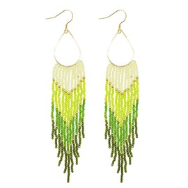 Samiyack Oval Hoop Long Beaded Dangle Earrings, Seed Bead Big Large Beaded Tassel Drop Earrings for Women (Green)