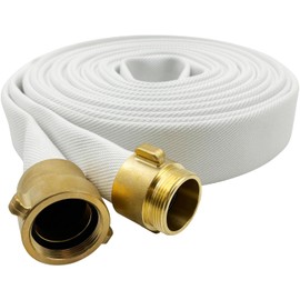 SAFBY Fire Hose - 1 1/2 inches x 50' Lay Flat Water Hose - White Industrial Hose - NST/NH Couplings