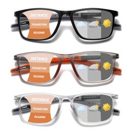 Hubeye Photochromic progressive Reading Glasses for Men UV400 Sun Readers Computer Anti Blue Light Glasses +1.5