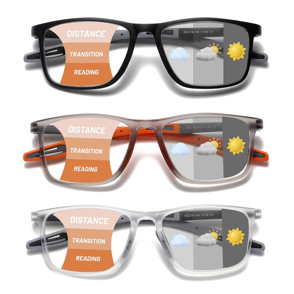 Hubeye Photochromic progressive Reading Glasses for Men UV400 Sun Readers