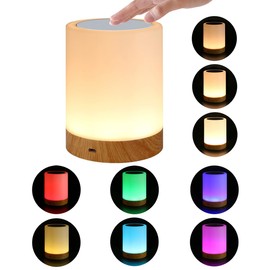 Mobxpar LED Bedside Lamp, Touch Dimmable Atmosphere Table Lamp for Bedroom, Living Room, Office, 6 Colours and Colour Changing with Warm White Light, Portable Night Light, Children's Mood Light