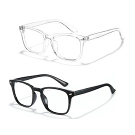 2024 Fashion Computer Gaming Glasses，Computer/Gaming/TV/Phones Glasses，Party Glasses,Square Classic Retro Clear Lens Eyeglasses， Vintage Fake Eyeglasses for Women Men - Color: Grey + Transparent（2 Pack）