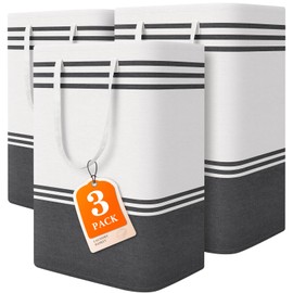 TranquilRelax 3-Pack Laundry Basket - Collapsible Tall Laundry Hamper with Handles & Sturdy Top Frame, Water-Resistant Dirty Clothes Hampers for Bedroom, Bathroom, Dorm Room, Grey, 75L