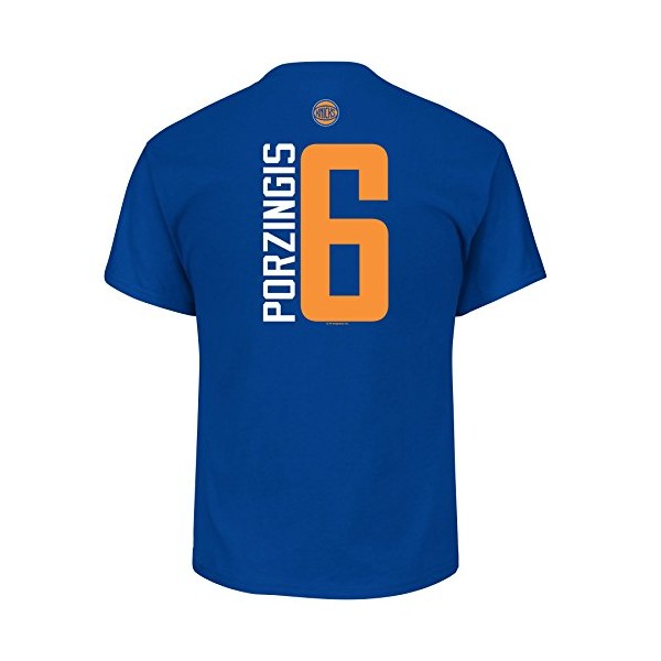 Football Fanatics New York Knicks Kristaps Porzingis Vertical Player T-Shirt Blue (Small)