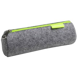 EXACOMPTA - Ref 52150E - 1 Round Pencil Case Neon Recycled PET Wool Felt - Soft and Comfortable to Touch - Neon Yellow Zip - Double Decimeter - Grey, gray, Modern