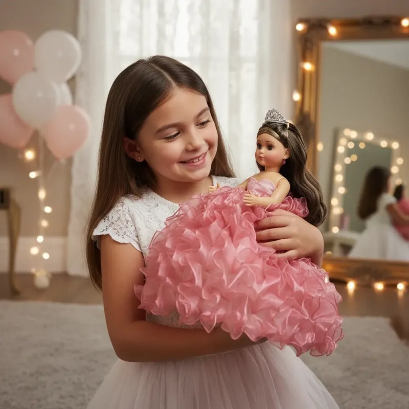 Muñeca Lacio Quinceañera Xv Mil Hojas Bva Rosa Palo
