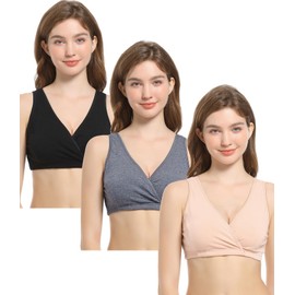 CAKYE Maternity Nursing Sleep Bra Tank for Breastfeeding/Pregnancy (Small, Black+Charcoal+nude/3pcs)