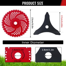 9" x 36 Teeth Carbide Tipped Blades & 10" x 3 Teeth Carbon Steel Brush Cutter Blades -Universal Adapter Kit Compatible with Cutter, Trimmer, Weed Eater(Heavy-Duty & Multi-Compatible)