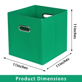 Yunkeeper Green Foldable Storage Bins, 11x11x11, Set of 3, (Fabric Cube Organizer with Handle, for Cloth or Accessory Storage)
