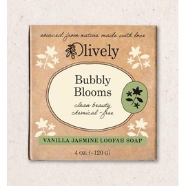 Olively Bubbly Blooms Vanilla Jasmine Loofah Soap, Natural Exfoliating Bath Bar, 4 oz