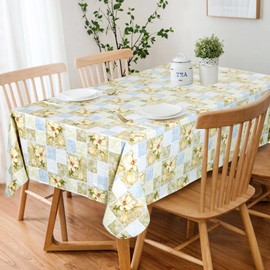 Weldomcor Vinyl Wipe Clean Tablecloth Waterproof & Oil-Proof Plastic Table Cover with Flannel Backing Rectangular Table Cloth for Kitchen Party Picnic Garden Outdoor Indoor (Floral, 152x213 cm)