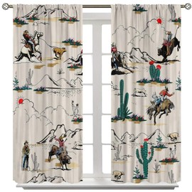 Yearn Jear - Cortinas clásico de vaquero del oeste, estilo rústico de vaquero del salvaje oeste, con tratamiento de ventana para recámara, sala de estar, 42 x 54 pulgadas, opacidad