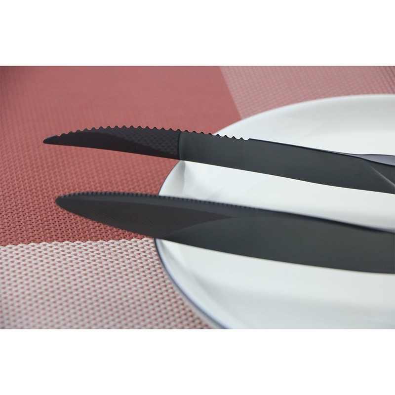 Uniturcky Stainless Steel Mirror Polished Black Flatware Set , Steak
