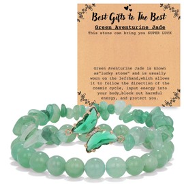 Green Aventurine Bracelets Real Protection Jade Bracelet for Women Ronyosting Butterfly Charms Lucky Green Jade Stretch Bracelet Set