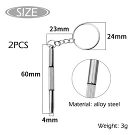 Kireida® Pack of 2 Mini Glasses Screwdriver, Portable Stainless Steel Screwdriver Key Ring, Small Screwdriver, 3 in 1 Glasses Repair Kit for Glasses, Watches and More