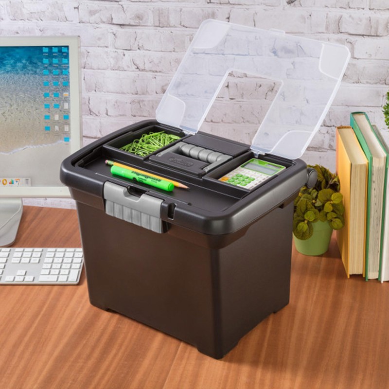 Sterilite Portable Lockable File Box Organizer with Handle and Clear