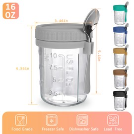 6 Pack Overnight Oats Containers with Lids and Spoons, 16 OZ Glass Mason Overnight Oats Jars, Large Capacity Airtight Jars for Milk, Cereal, Fruit