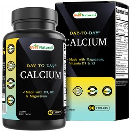 Best Naturals Calcium with D3 K2 Magnesium 90 Tablets - Made with Digestive Enzyme, Probiotics, Omega Blend