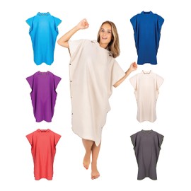 Gräfenstayn Premium Bath Poncho with Buttons – Öekotex 100 – Changing Aid for Men and Women – Surf Poncho Beach – Towel Poncho Adults – Changing Aid – Bath Cape Microfibre (S-M Beige)