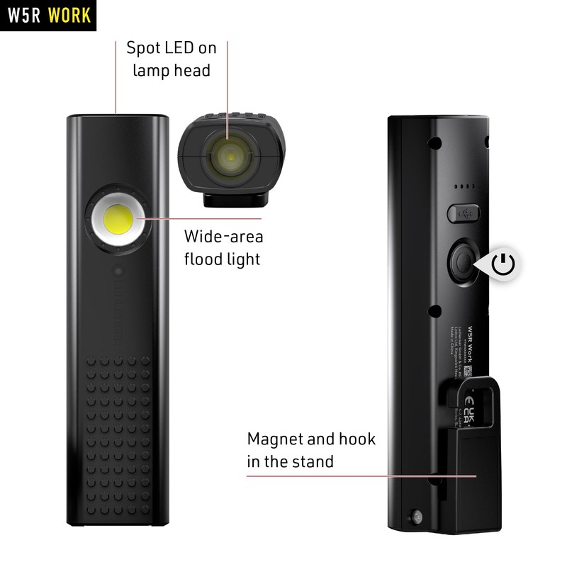 Ledlenser W5R Work Flashlight - USB-C Rechargeable Flashlight - 3-in-1