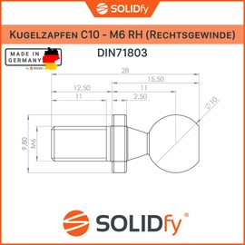 SOLIDfy® - [4x] Ball Pin C10 M6 DIN 71803 Form C with Threaded Pin Galvanised 10 mm