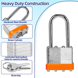 Padlocks with Same Key, LQYN 12 Pcs Laminated Keyed Padlock (1-9/16", 40mm),Keyed Alike Locks,Long Shackle,for Storage Locker,Hasp Latch,Toolbox,Sheds