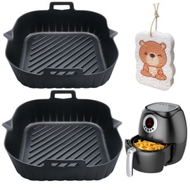 2 Stück Silikon-Luftfritteusen-Einsatz, wiederverwendbar, hitzebeständig, antihaftbeschichtet, Lebensmitteltablett, Matten, Schüssel mit Griff, 20,3 cm, quadratische Backform für Küche, Luftfritteuse