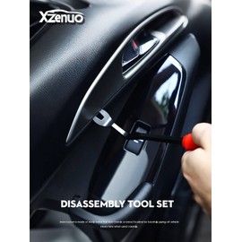 Xzenuo Car Disassembly Tools Set, 5 Pieces Metal Pry Tool + Trim Wedges Automotive Repair Set, Car Trim Tool Kit Universal for Removal, Car Door, Door Trim and Panels, Red