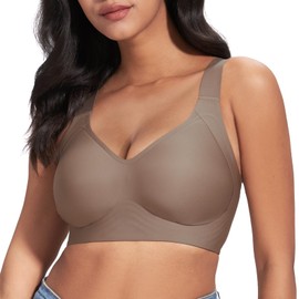 WANAFREE Wireless Bras Seamless Bralettes for Women Full Coverage Padded Smooth Bra(Cocoa,x-Large)