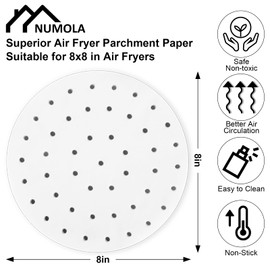 Numola Air Fryer Parchment Paper Liners, 100 Pcs Air Fryer Disposable Paper Liner for Baking, 8 Inch Safe Air Fryer Paper, Non-stick Steamer Liner for Microwave, Oven, Steaming Basket