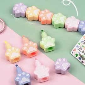 HiKin Set of 5 Cute Cats Paw Shape Color Highlighter Markers with 1 Cap, Multicolor Highlighter Pens for Office.