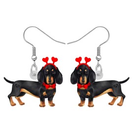 HUAGEO Valentine Acrylic Black Dachshund Dog Earrings Donut Puppy Pets Jewelry Dangle Charms For Women Dog Lovers Festival Gifts (Black)