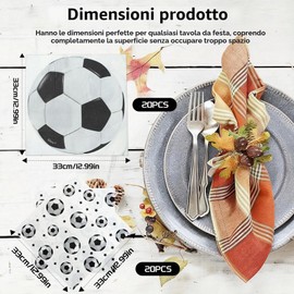 YTAXYZWR Servizi da Tavola a Tema Calcio - 40 Pezzi, Tovaglioli per Feste di Compleanno, Partite di Calcio e Eventi Sportivi, Misura 33x33 cm, Design Divertente e Colorato