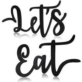 2 Pieces Wooden Let's Eat Sign, Rustic Black Cutout Eat Kitchen Decor, Kitchen Hanging Wall Plaque Farmhouse Wall Sign for Home Kitchen Dining Living Room Decoration