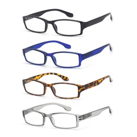Multi-Pairs Blue Light Reading Glasses - Quality Readers with Comfort Spring Hinges for Men and Women reduce eye strain, 4 Pack Mix Colors 2.25 x
