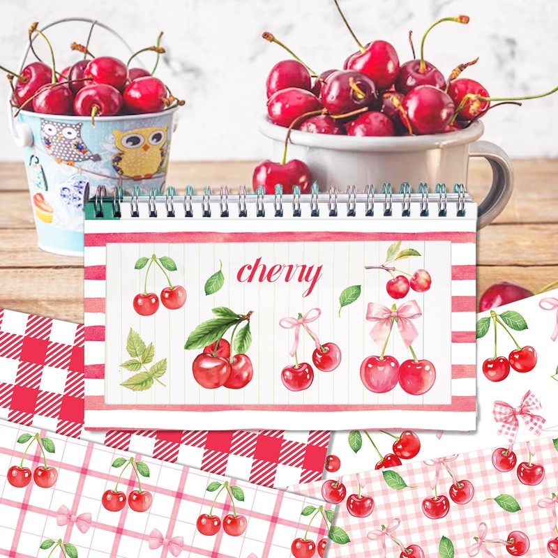 Cotrida 24 Sheets Cherry Fruit Scrapbook Paper, Pink Patterns Decorative