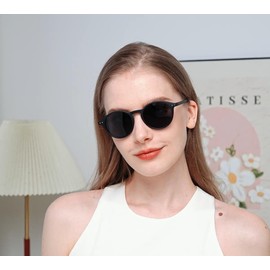 ONLYZILLA Polarized Round Sunglasses, Retro Classic Stylish Sunglasses for Men Women, Multi-Color Selection (Black)