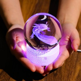 3D Axolotl Gifts for Women Crystals Ball - Axolotl Figurines Decor Glass Animals Figurine Axolotl Stuff for Room Birthday for Best Friend Lovers Keepsake Paperweight