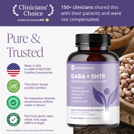 Pure 5-HTP (5-Hydroxytryptophan) Plus GABA Supplement - for Sleep, Mood & Stress Management - 60 Veggie Caps